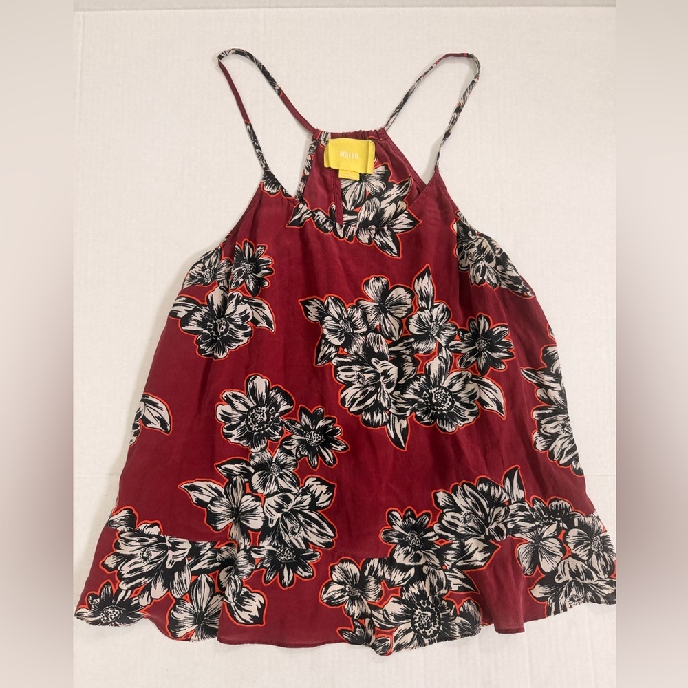 Maeve by Anthropologie Zebella Burgundy Floral Silk Camisole